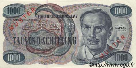 1000 Schilling Spécimen AUSTRIA  1961 P.140s UNC-