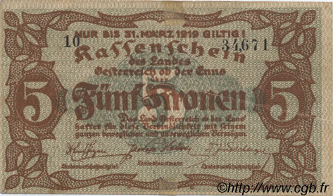 5 Kronen AUSTRIA  1918 PS.122 VF+
