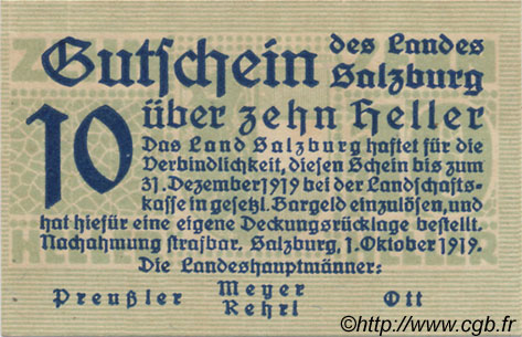 10 Heller AUSTRIA  1919 PS.126a UNC