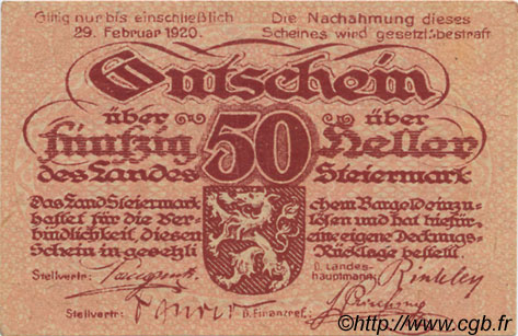 50 Heller ÖSTERREICH  1919 PS.138d ST