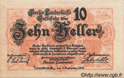 10 Heller AUSTRIA  1919 PS.139 FDC