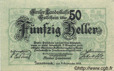50 Heller AUSTRIA  1919 PS.141 q.FDC