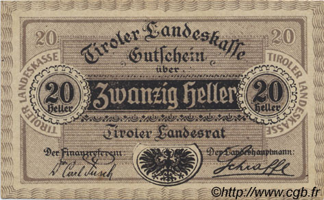20 Heller AUSTRIA  1920 PS.143 SC+