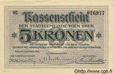 5 Kronen AUSTRIA Vienne 1918 -- AU