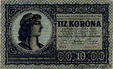 10 Korona HUNGRíA  1919 P.037 BC+