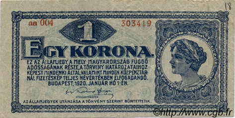1 Korona HUNGARY  1920 P.057 F