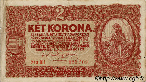 2 Korona UNGARN  1920 P.058 fSS