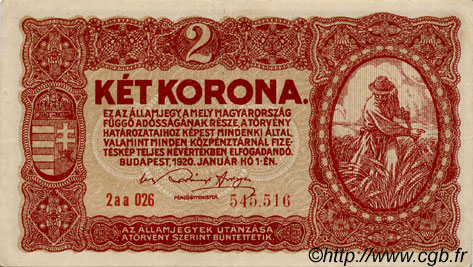 2 Korona UNGHERIA  1920 P.058 SPL
