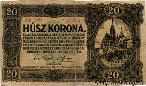 20 Korona UNGARN  1920 P.061 SGE