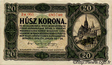 20 Korona UNGARN  1920 P.061 fVZ