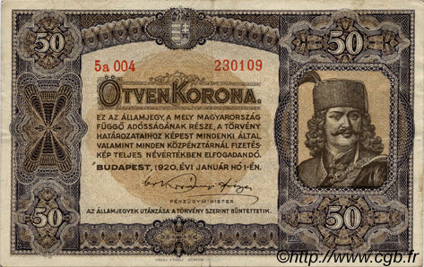 50 Korona HUNGARY  1920 P.062 VF