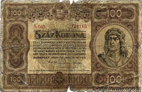 100 Korona UNGHERIA  1920 P.063 q.B