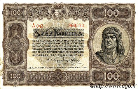 100 Korona HUNGARY  1920 P.063 VF+