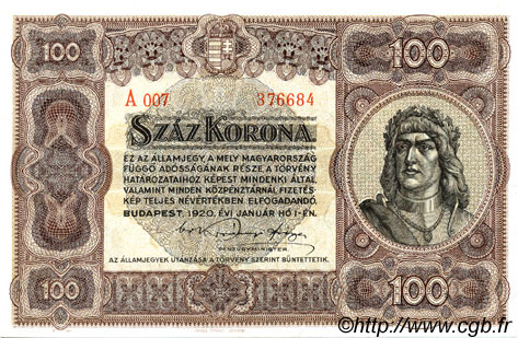 100 Korona HUNGRíA  1920 P.063 SC+