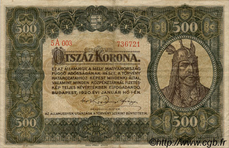 500 Korona HUNGARY  1920 P.065 VF