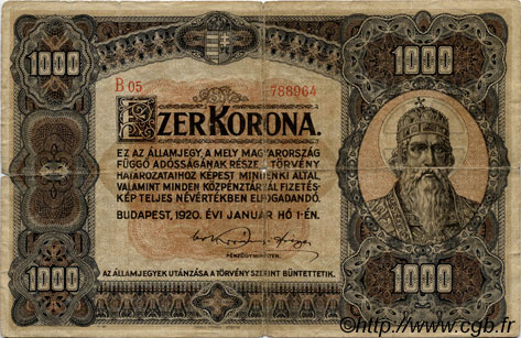 1000 Korona UNGHERIA  1920 P.066a B