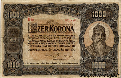 1000 Korona HUNGARY  1920 P.066a F