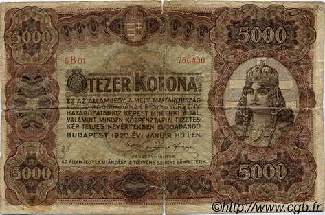 5000 Korona HONGRIE  1920 P.067 B