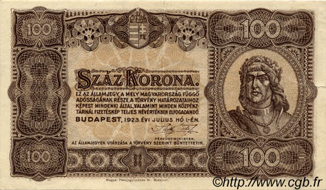 100 Korona HUNGARY  1923 P.073a XF