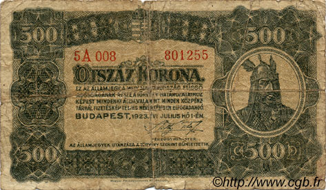 500 Korona UNGHERIA  1923 P.074a q.B