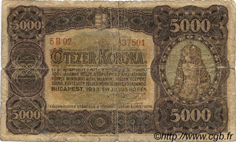 5000 Korona HUNGRíA  1923 P.076a RC