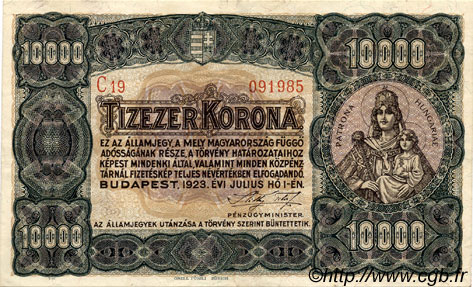 10000 Korona HUNGARY  1923 P.077c XF