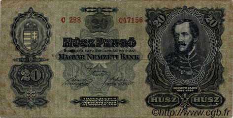 20 Pengö HUNGARY  1930 P.097 F+