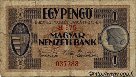 1 Pengö HUNGARY  1938 P.102 VG