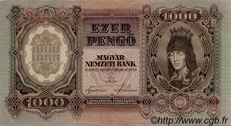 1000 Pengö HUNGARY  1943 P.116 XF+