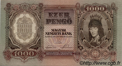 1000 Pengö HUNGRíA  1943 P.116 SC+