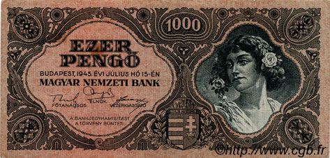 1000 Pengö HUNGARY  1945 P.118a VF