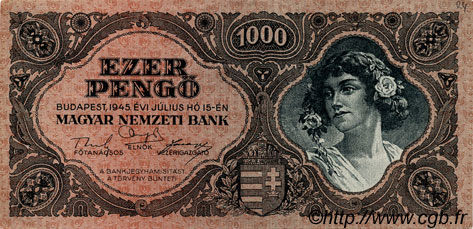 1000 Pengö HUNGARY  1945 P.118a AU