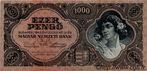 1000 Pengö UNGARN  1945 P.118a ST