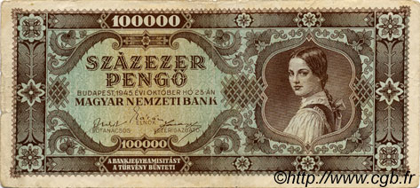 100000 Pengö UNGARN  1945 P.121a fSS
