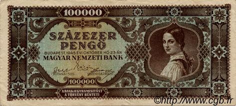 100000 Pengö UNGARN  1945 P.121a SS