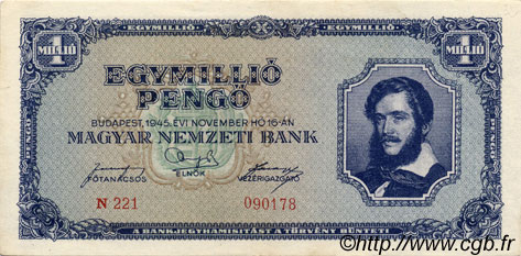 1000000 Pengö UNGARN  1945 P.122 VZ