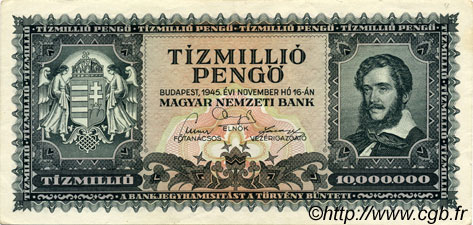 10000000 Pengö HUNGARY  1945 P.123 VF+