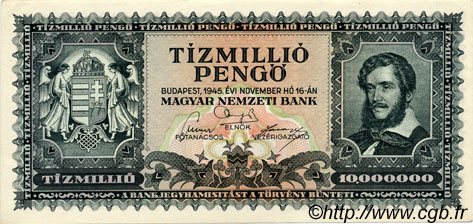 10000000 Pengö HUNGARY  1945 P.123 AU