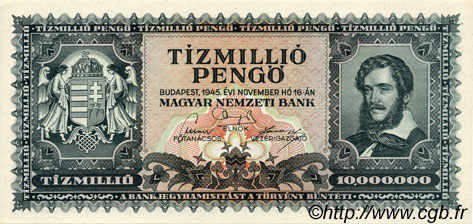 10000000 Pengö HUNGARY  1945 P.123 UNC