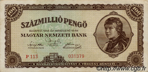 100000000 Pengö HUNGARY  1946 P.124 VF