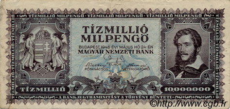 10000000 Milpengö HUNGARY  1946 P.129 F