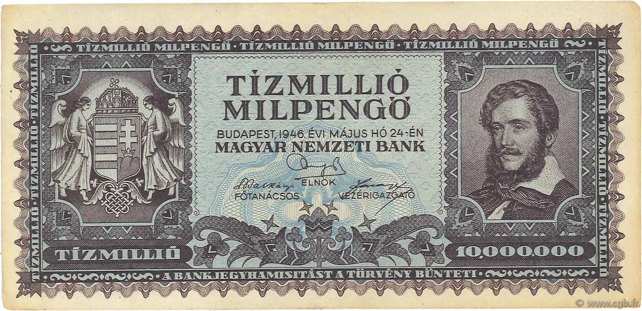10000000 Milpengö HUNGARY  1946 P.129 VF
