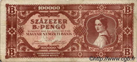 100000 B-Pengö UNGHERIA  1946 P.133 q.MB