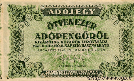 50000 Adopengö HUNGARY  1946 P.138b XF