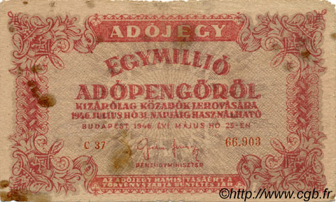 1000000 Adopengö HUNGRíA  1946 P.140a RC+