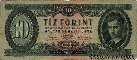 10 Forint HUNGARY  1947 P.161 VG