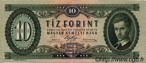 10 Forint HUNGARY  1947 P.161 VF+