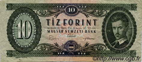 10 Forint HONGRIE  1969 P.168d TB