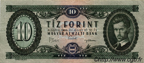 10 Forint HUNGARY  1969 P.168d VF+