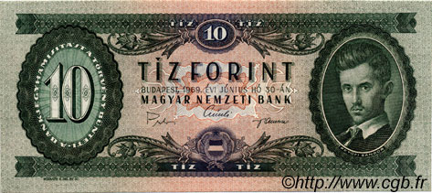 10 Forint HUNGARY  1969 P.168d AU